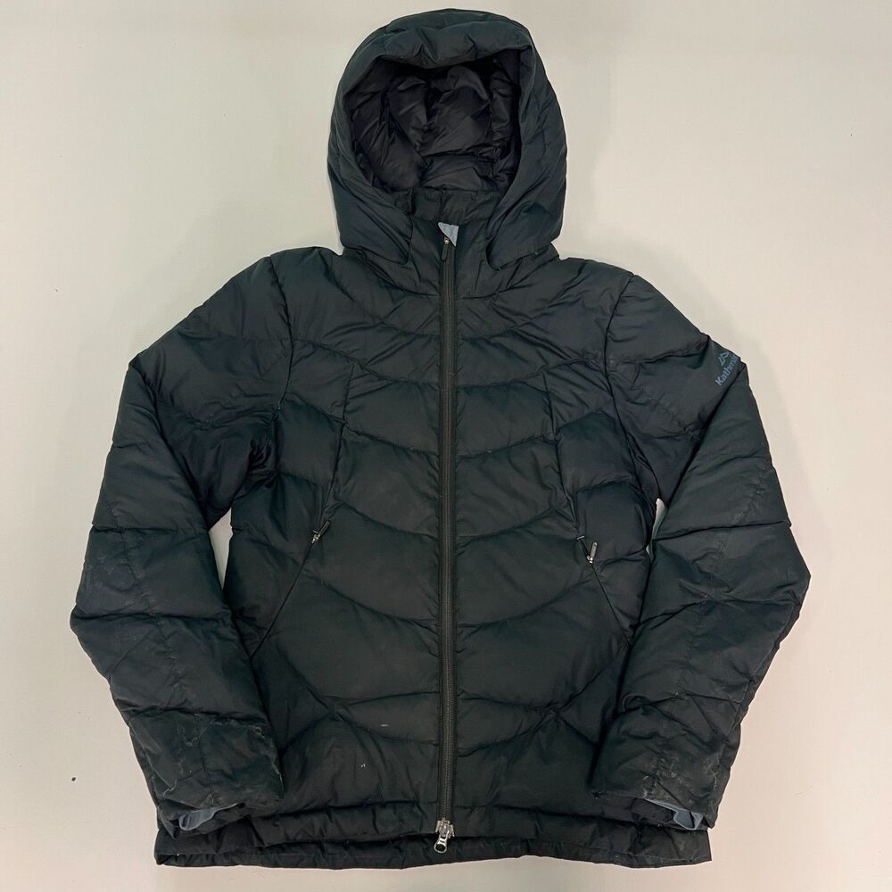 Kathmandu Jacket Women’s SZ 10 black 700 Goose down full zip hooded winter